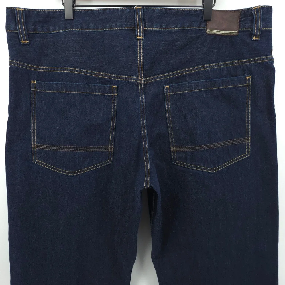 Timberland Mens Jeans 42 Dark Blue Indigo Straight Leg Rugged Denim